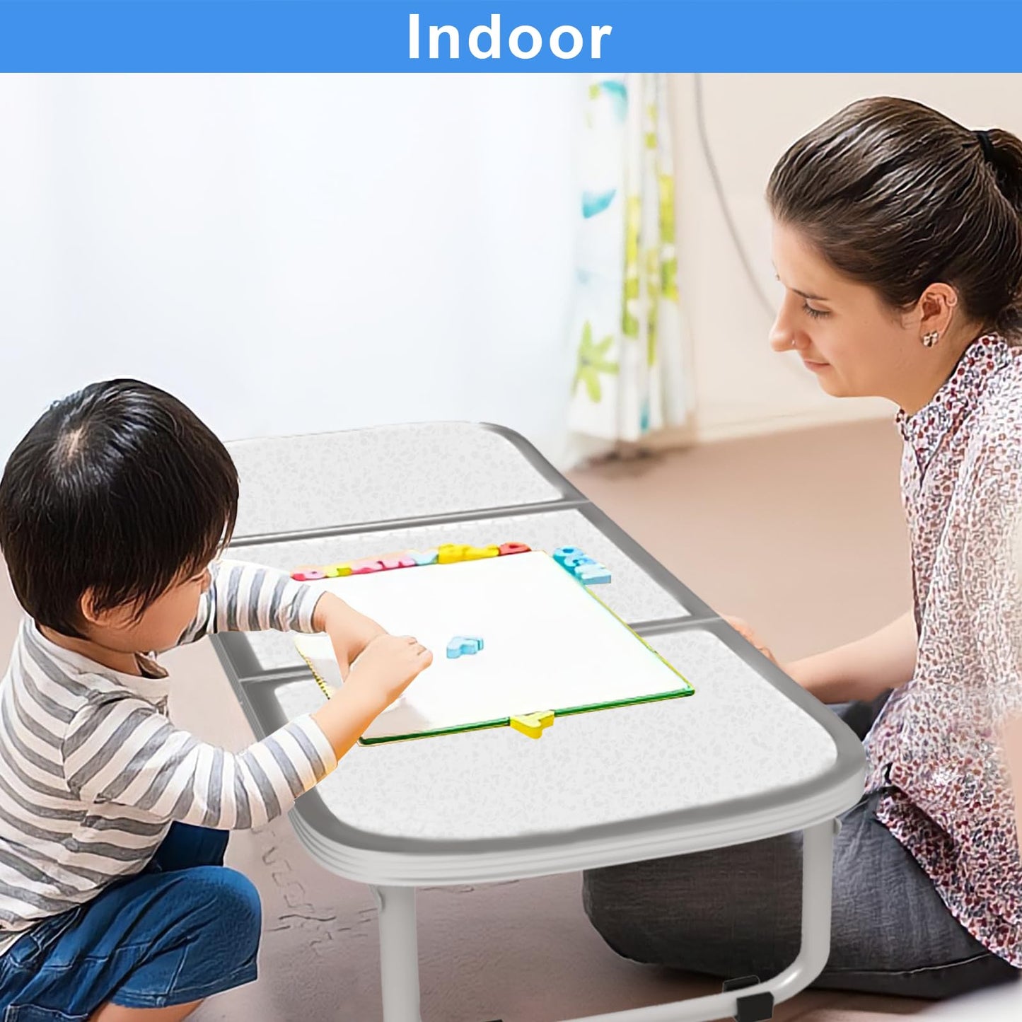 AO LI GEI Folding Camping Table Small with Storage Bag,Adjustable Height Portable Picnic Table,Upgraded Thickening Lightweight Outdoor Table Aluminum Legs (Sliver:15.7"x35.4", Height:10.6")