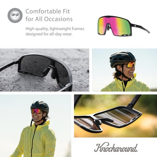 Knockaround Campeones Wraparound Sunglasses for Men and Women - Performance Lenses with Full UV400 Protection, Rainbow on Black