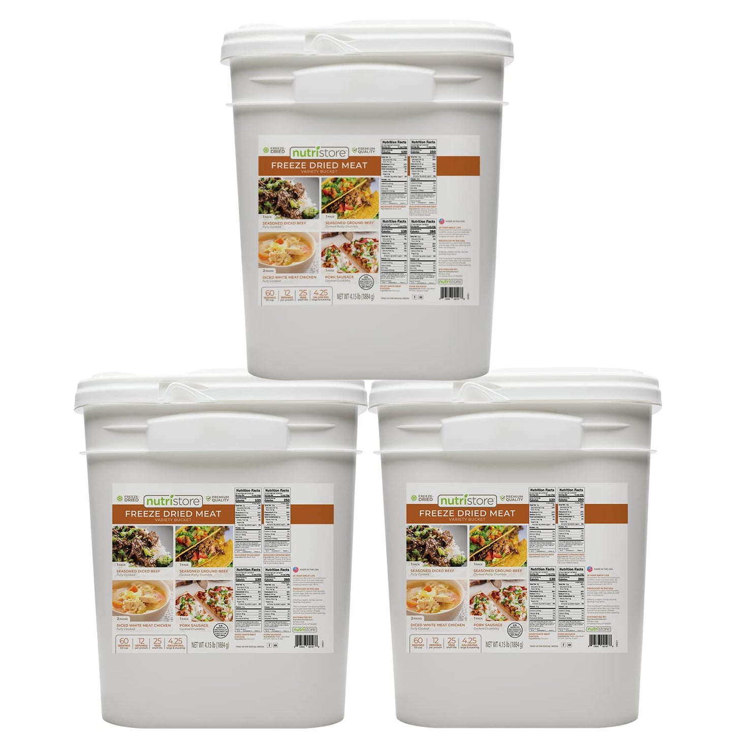 Nutristore Emergency Buckets | Premium Freeze-Dried Meats | 25-Year Shelf Life | Made in USA | Emergency Survival Food Supply | 60 Large Servings