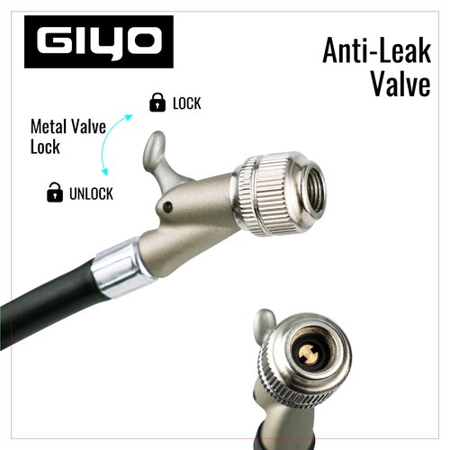 GIYO High Pressure Shock Pump (350 PSI) – Strong Lever Lock for No Air Loss, Aluminum Barrel, 1.5" Dial Gauge, Micro-Adjust Bleeder, 360° Rotating Hose, Taiwan-Made