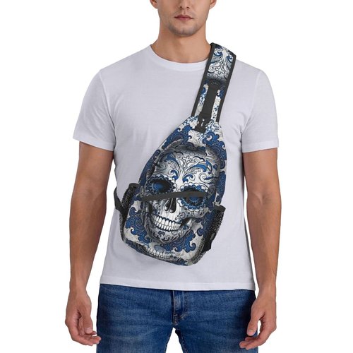 KMIVQGE Sugar Skull Sling Bag Crossbody Backpack Chest Hiking Daypack Casual Shoulder Bags for Women Men Outdoor Traveling
