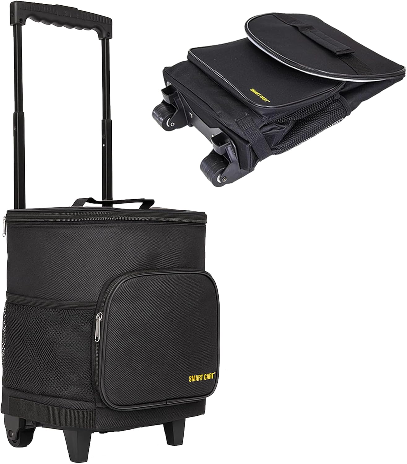 Ultra Compact Cooler Smart Cart with Wheels - Collapsible Insulated Cooler Bag - Foldable Travel Cooler 36 Cans - Leak Proof Trolley - Black