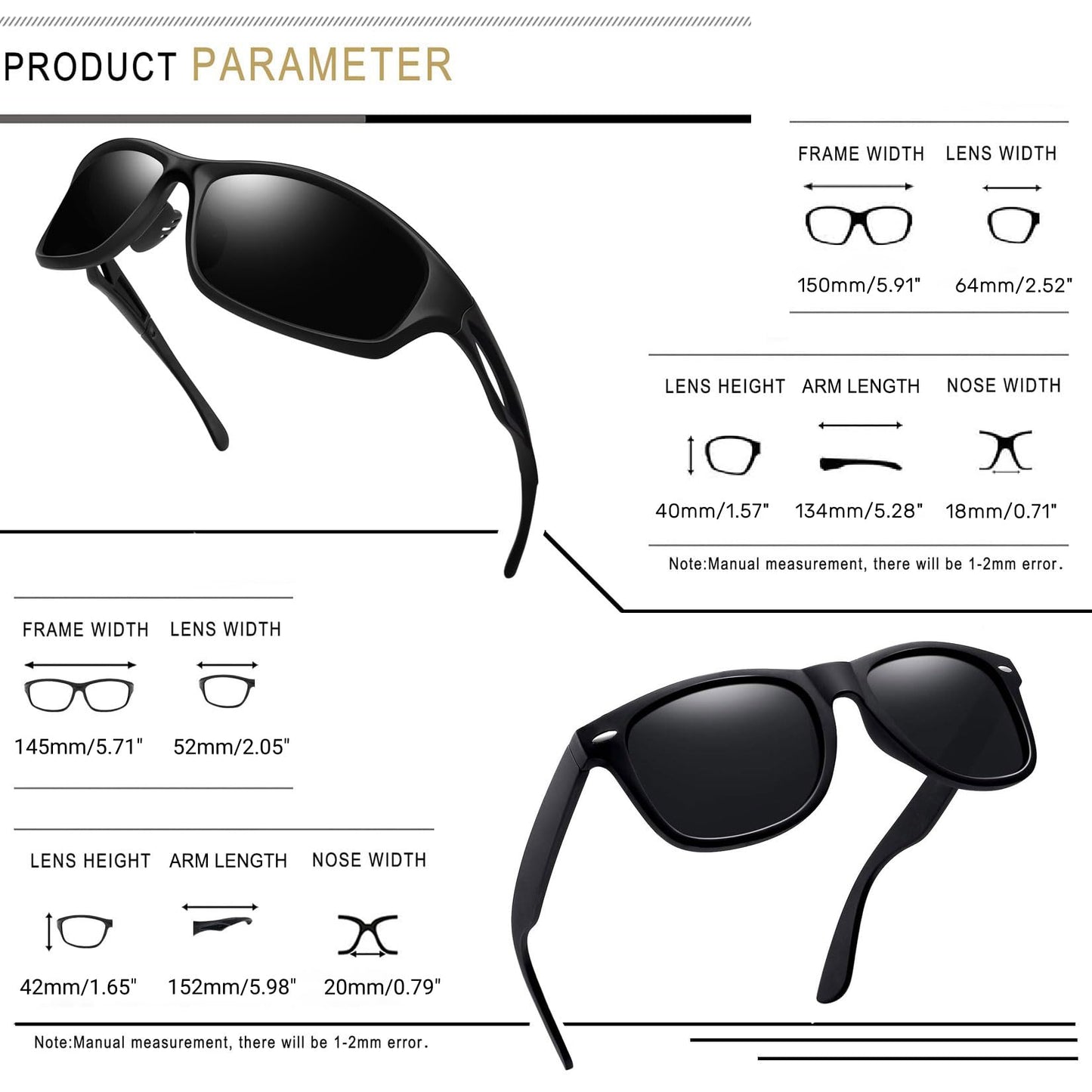 Joopin Vintage Square & Wrap Around Sports Sunglasses Bundle, Trendy Dark Black Sun Glasses Polarized UV400 Protection Retro Shades for Men Women Shady Rays