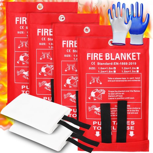 Tamodan Fire Blanket 4 Packs, Emergency Fire Blanket with 4 Sets of Gloves, 40" x 40" Fire Blanket for Home