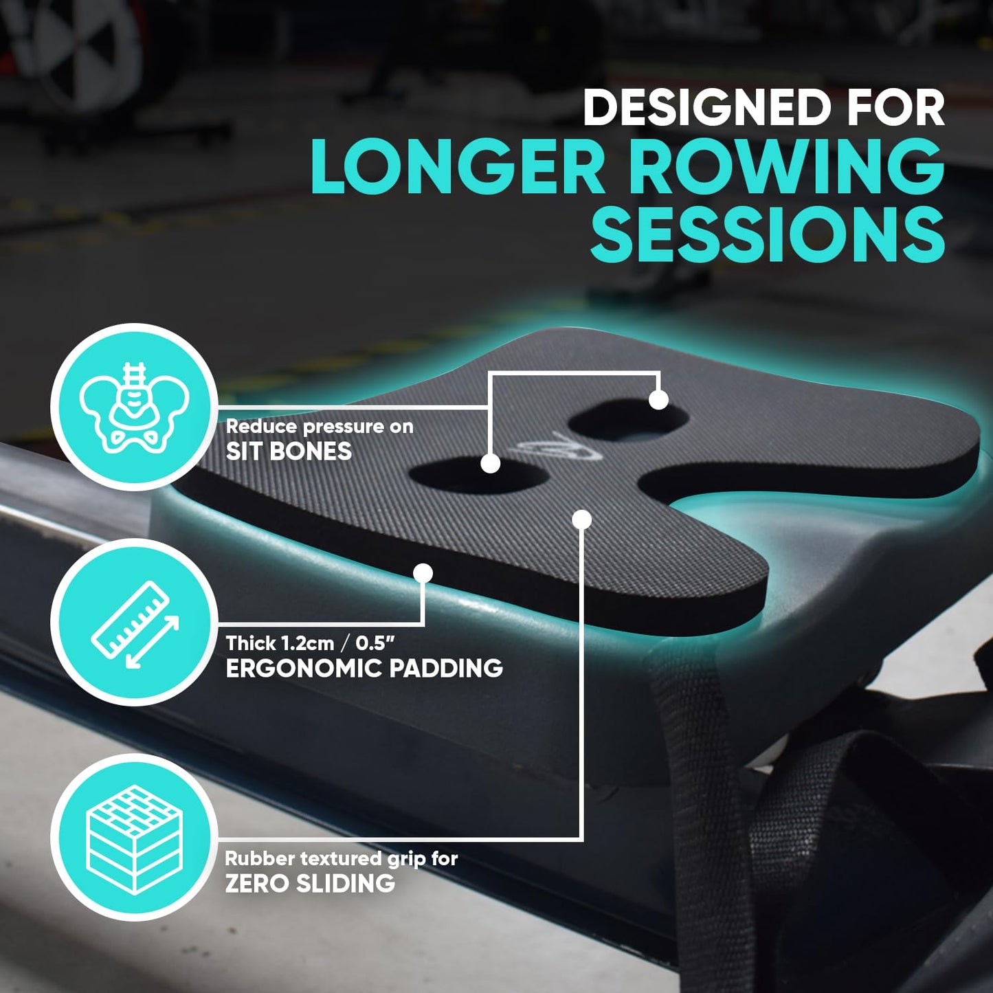 Godfrey Ergo Grip Rowing Machine Seat Cushion – 12mm Non-Slip Neoprene Rower Pad for Concept 2, Water Rower & Recline Bikes (Black)