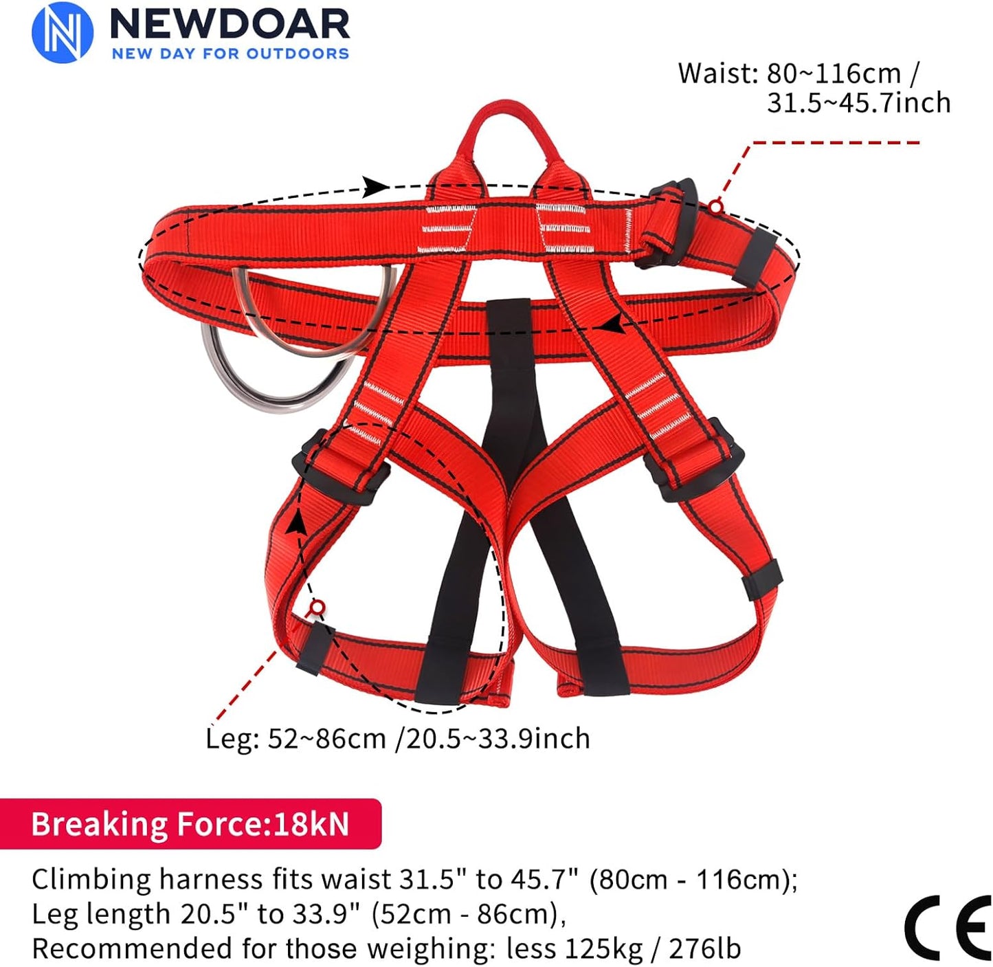 NewDoar Climbing Harness, Mountaineering Rock Climbing Harness, Half Body Harness for Rappelling Fire Rescuing Tree Climbing