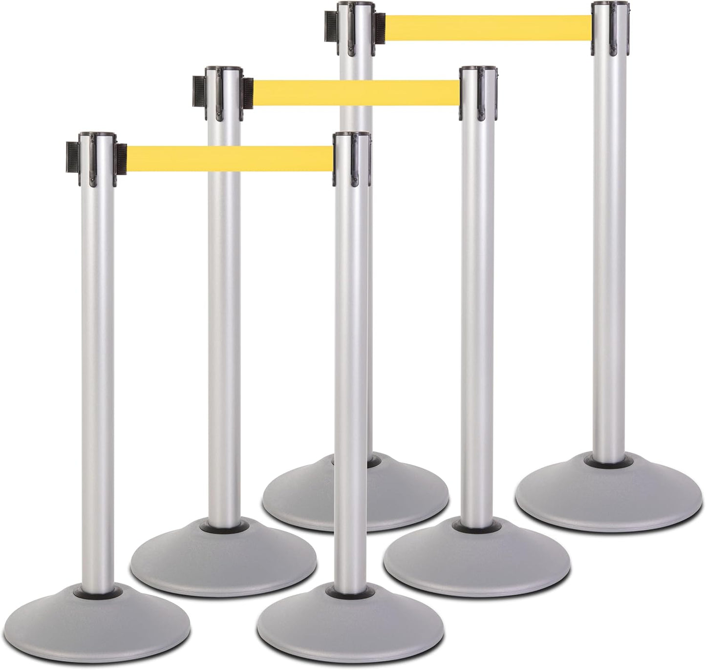 Premium Silver Steel Stanchion with 7.5-Foot Retractable Belt for Crowd Control