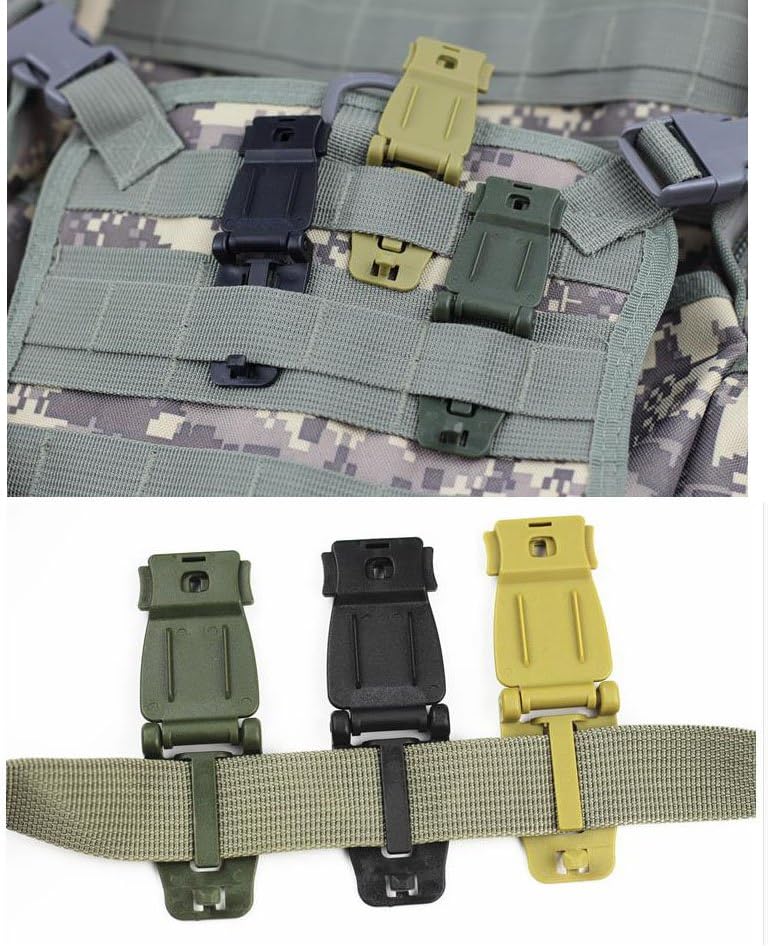 Jadedragon Multipurpose Tactical 360 Rotation D-Ring Clips/Locking Carabiner/Hydration Tube Clips/Elastic String Strap Management Tool for MOLLE Webbing Attachment Backpacks