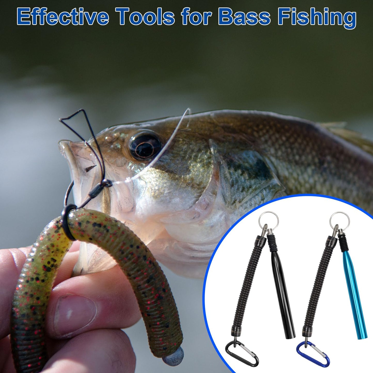 Windspeed 2Pcs Wacky Rig Tool with 320Pcs Wacky Worm O Rings, Wacky Worm Rig Kit for Stick Senko Worms Baits, Portable Wacky Bass Fishing Rigging Tools with Lanyard/Clip (Lake Blue+Black)