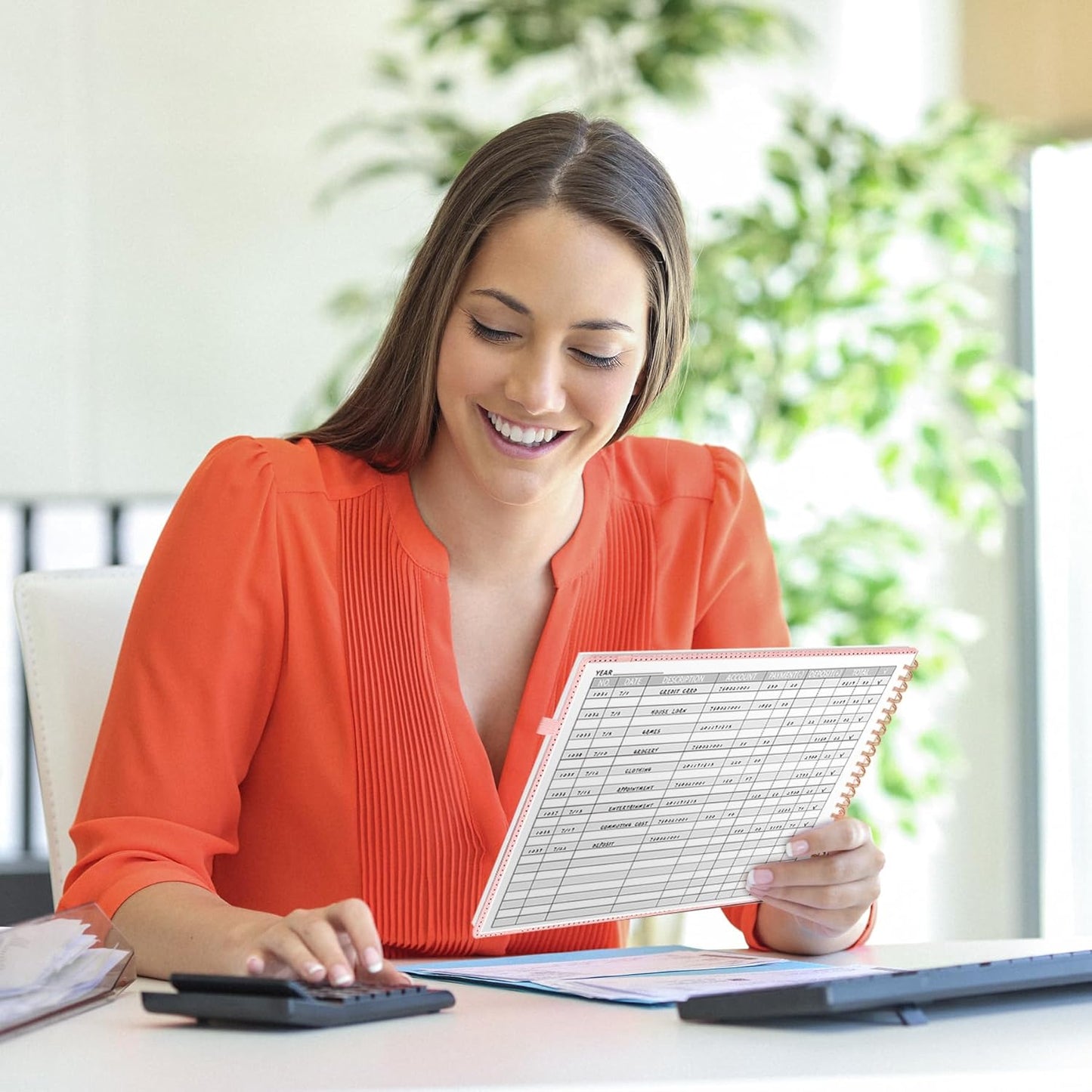 Accounting Ledger Book for Personal & Small Business Bookkeeping, Horizontal Income and Expense Tracker Notebook with Calendar, Hardcover Columnar Log Journal 10.78" x 8", Black