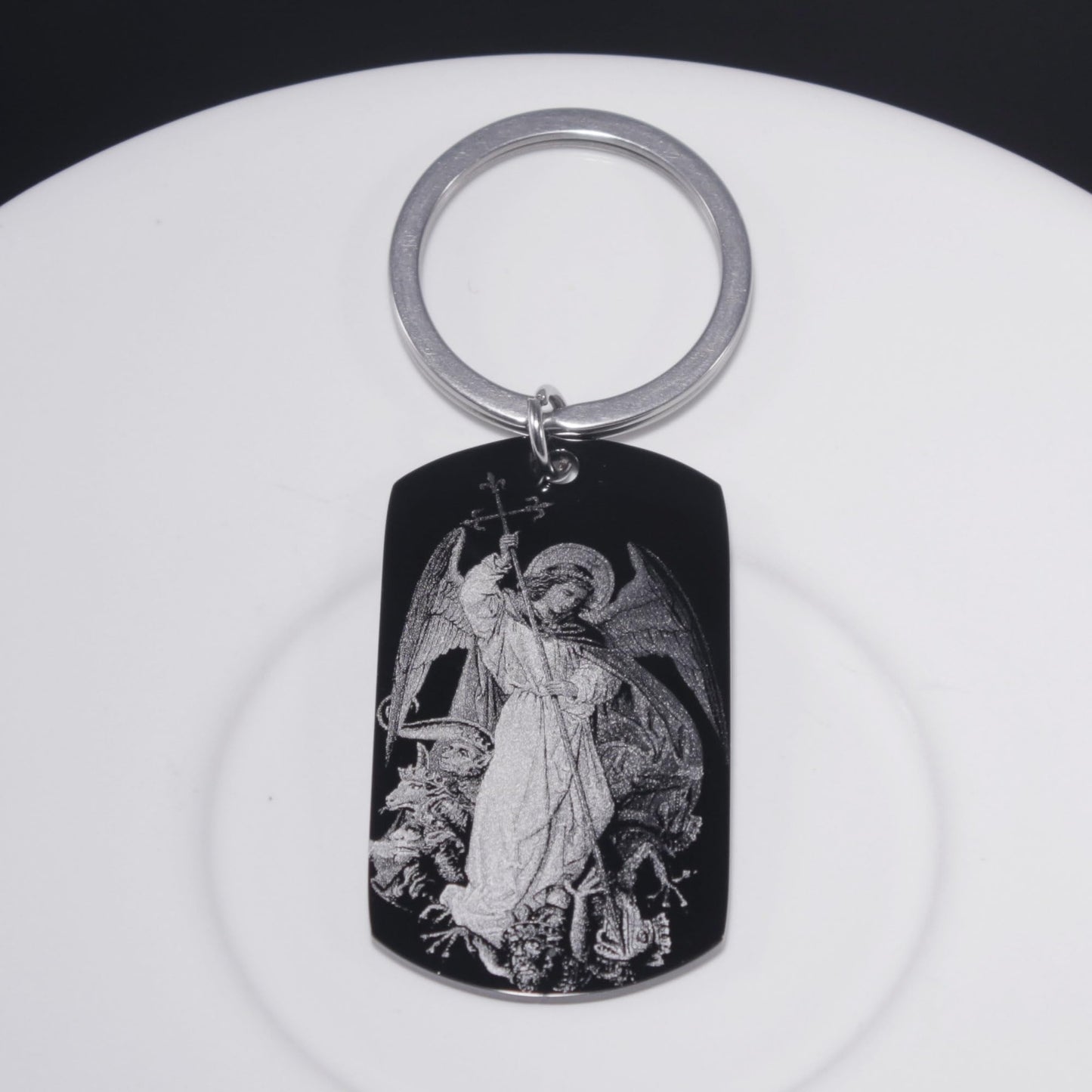 MRSLYFQH Patron Saints Catholic Keychain,Christian Bible Verse Religious Scripture Dog Tag Gifts, Communion,Baptism,Confirmation Stainless Key Chain (St.Michael+Joshua 1:9)
