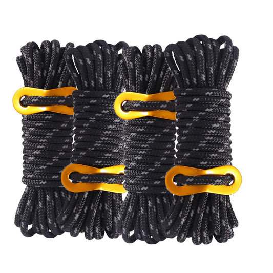 A Black Rope Outdoor Guy Lines Tent Cords, AOPANDA with Aluminum Alloy Buckle for Camping Rope, Suitable for Camping, Outdoor Sports(4mm,13ft,4pack)