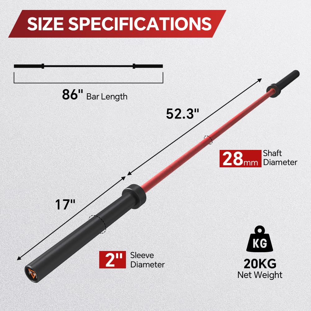 7FT Olympic Barbell Bar, Black Red Solid Olympic Bar with Bearings, 700Lbs Capacity Weight Bar for Home Gym Strength Training, Weightlifting, and Powerlifting, Weight Bar Fit for 2 Inch Olympic Plates