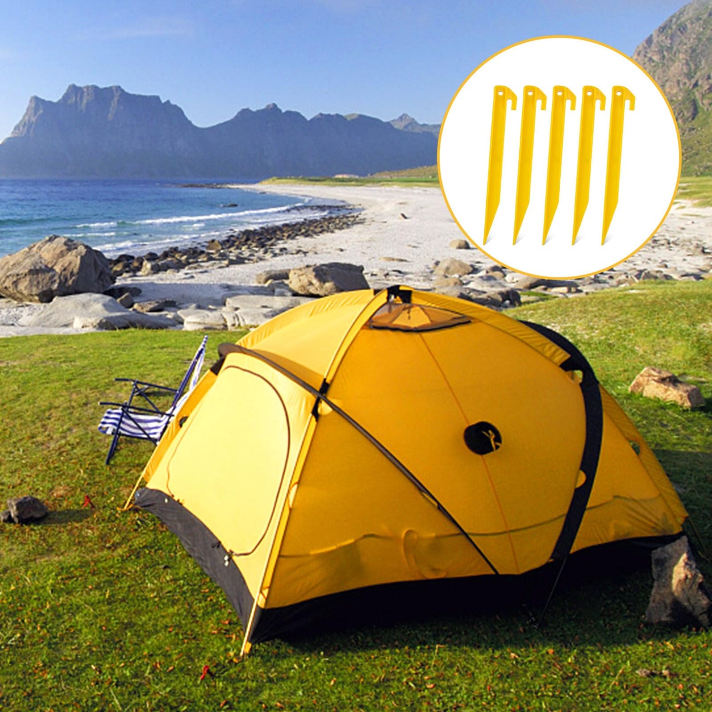 ABuff 80 PCS Plastic Tent Stakes 9 Inch Heavy Duty Tent Pegs Spike Hook for Camping Outdoor Sand Beach Halloween Christmas Garden Lawn Stakes, Light Safe Tent Stakes Sturdy Canopy Stakes Accessories