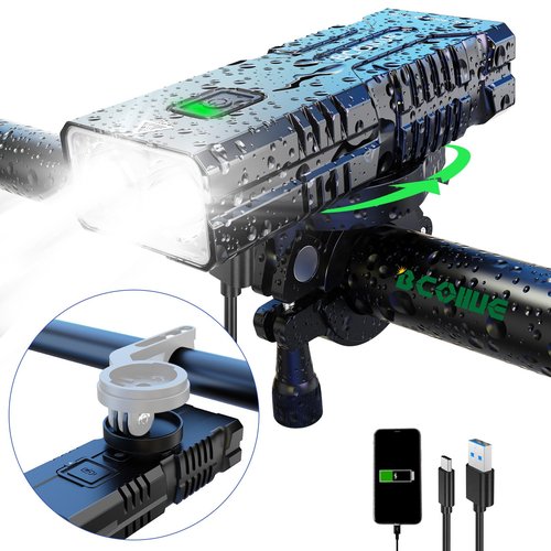 BCOIIUE Bike Headlight Rechargeable,Super Bright 10000 Lumen Night Rider Bike Light 8 Mode,high Lumen Continuous Output Bike Lights Rechargeable,Compatible with Garmin Mount Bicycle Lights Front