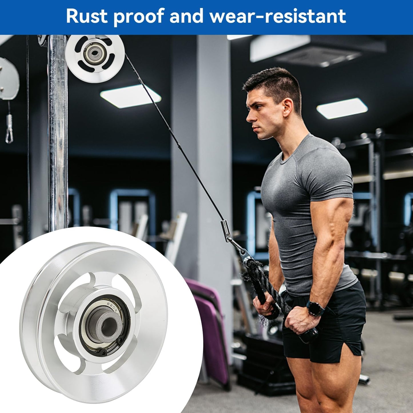 Cyrank Pulley Wheel, 90mm Universal Aluminium Alloy Gym Cable Pulley Wheel Rotation 360 Degree Traction Pulley Wheel for Cable Machine Gym Equipment