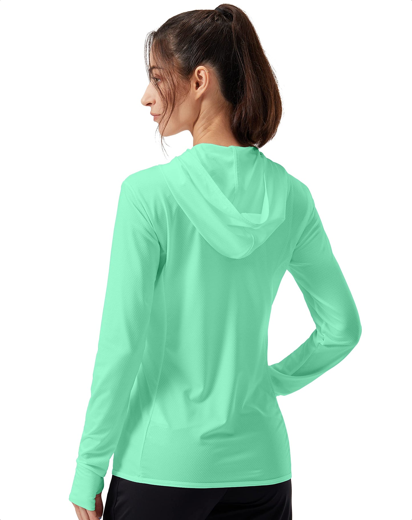 Soothfeel Women's UPF 50+ Sun Protection Hoodie Jacket Lightweight Long Sleeve Sun Shirt for Women with Pocket Hiking Outdoor Bright Green XL