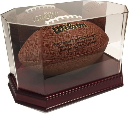 Max Protection - Deluxe Acrylic Football Display Case (Octagon Wood Base Case with Mirror)