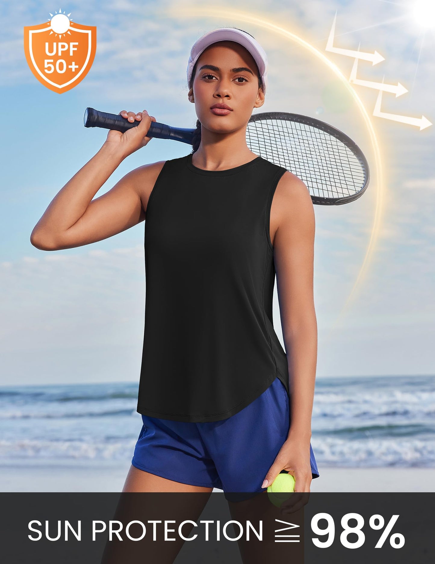PINSPARK Women Workout Tank Tops with Back Pleat Soft Ice Silk Sleeveless Yoga Muscle Fitness Shirts Stretch Athletic Running Gym Activewear, Black L