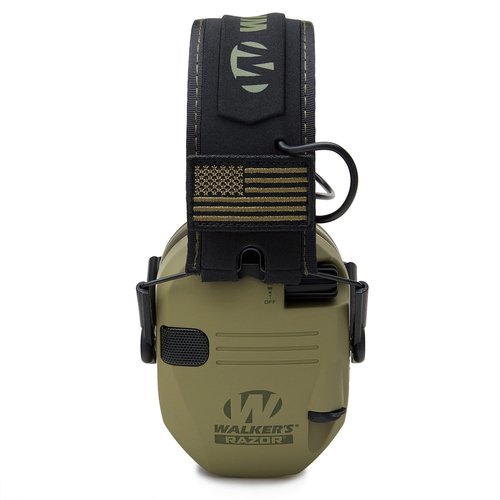 Walker's Game Ear Razor Slim Electronic Lightweight Shooting Hunting Range Hearing Protection Muffs (American Patriot/OD Green) Bundle with Protection Case (2 Items)
