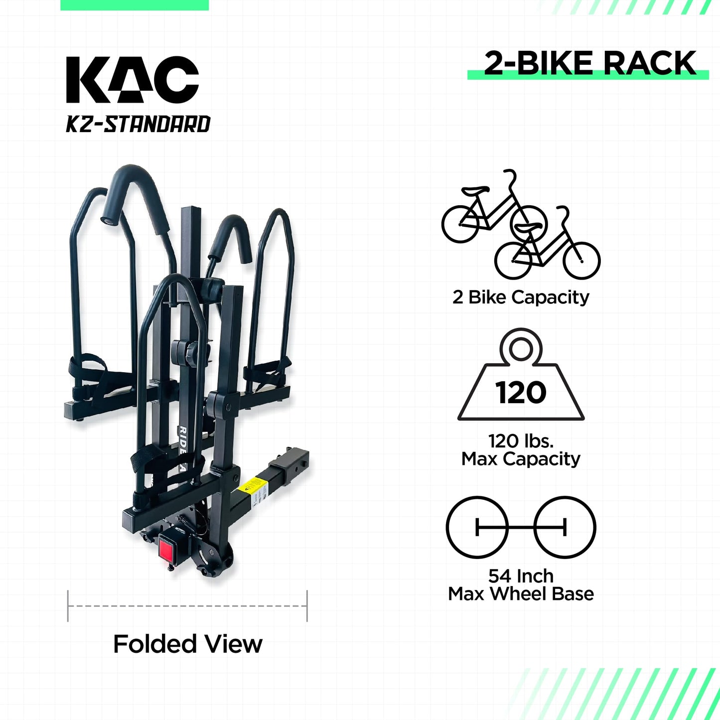 KAC Premium Bike Rack for Car, SUV, Hatchback Mount - Anti-Wobble Hitch & Quick Release Lever for Bikes - Heavy Duty Bicycle Carrier, Easy to Assemble/Install - Tire & Frame Straps Included (2 Bikes)