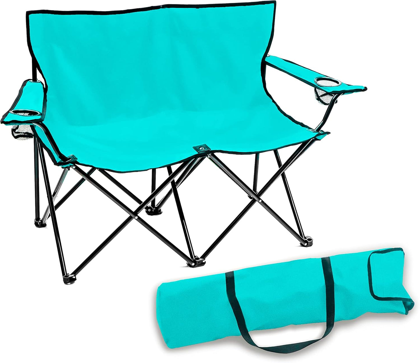 Trademark Innovations Loveseat Style Double Camp Chair, 40" L x 22" W x 31.5" H, Polyester, Army Green