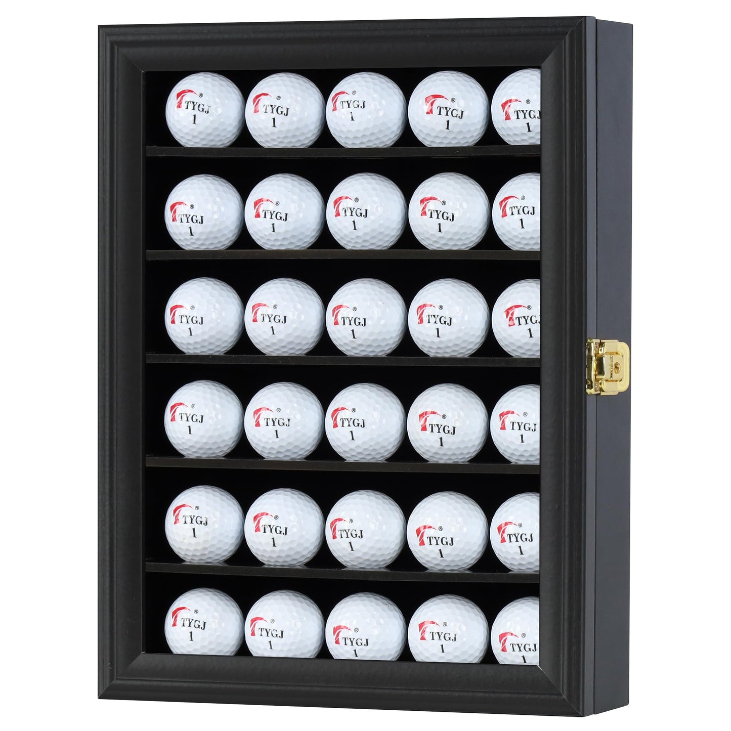 Golf Ball Display Case for 30 Golf Balls, Display Cabinet Great Golfer Memorabilia Gift for Golf Enthusiasts, Wall Mount with Lockable Door Black