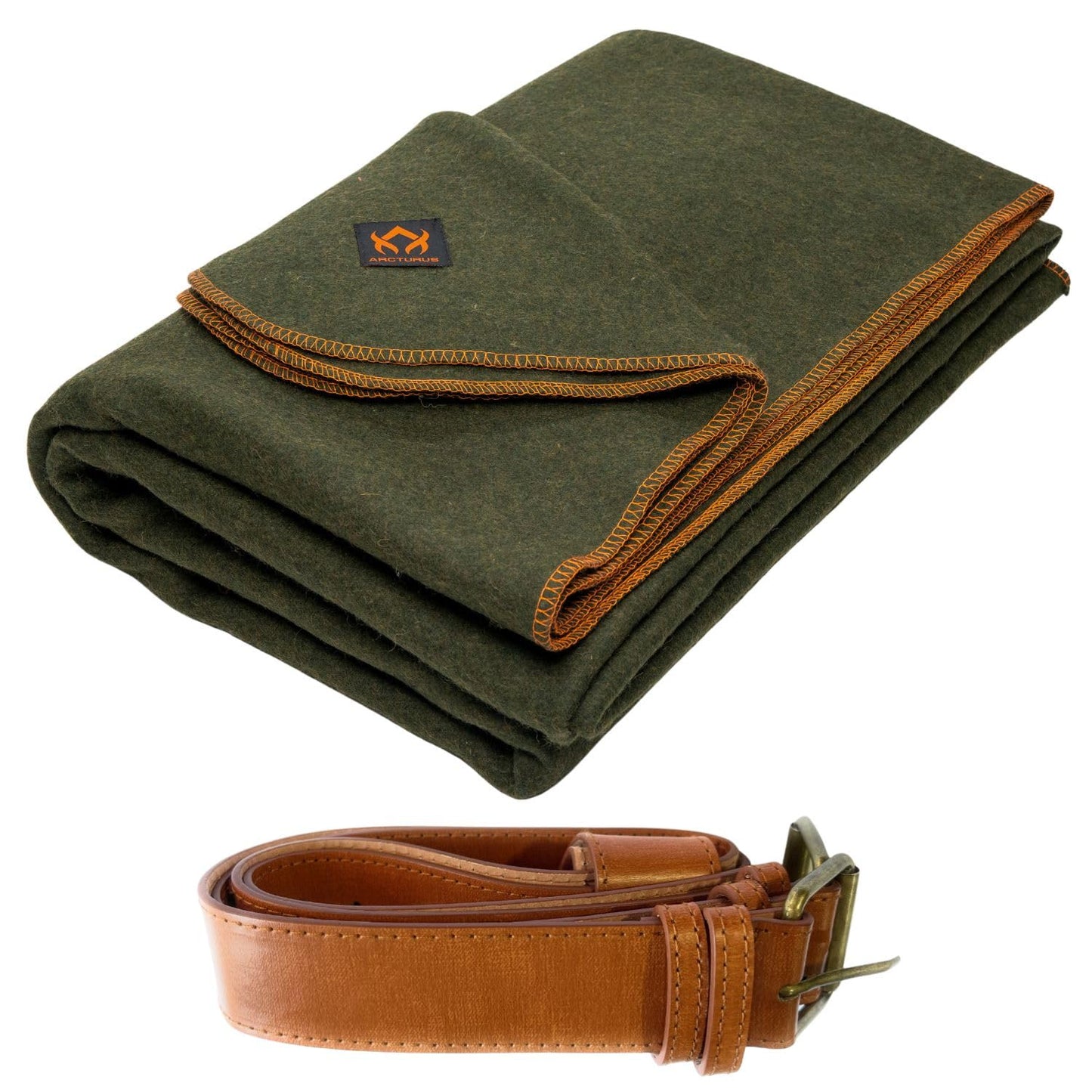Arcturus Olive Green Wool Blanket and Carry Straps Bundle