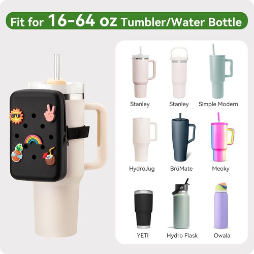 Snowfall Silicone Water Bottle Pouch for Stanley Cup 20/30/40 OZ, Anti-Slip Water Bottle Bag with Elastic Strap for Gym, Hiking and Running, 20-40 OZ Bottle Pocket for Cards, Keys, Phones (Black)