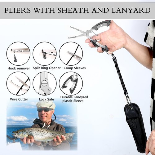 Sosation 134 Pcs Fishing Tool Kit Fishing Gear and Equipment for Men Adults, Include Hook Remover, Pliers Kit, Tackle Box with Tackle Included, Lures, Lip Gripper, Weigh Scale(Python Pattern)