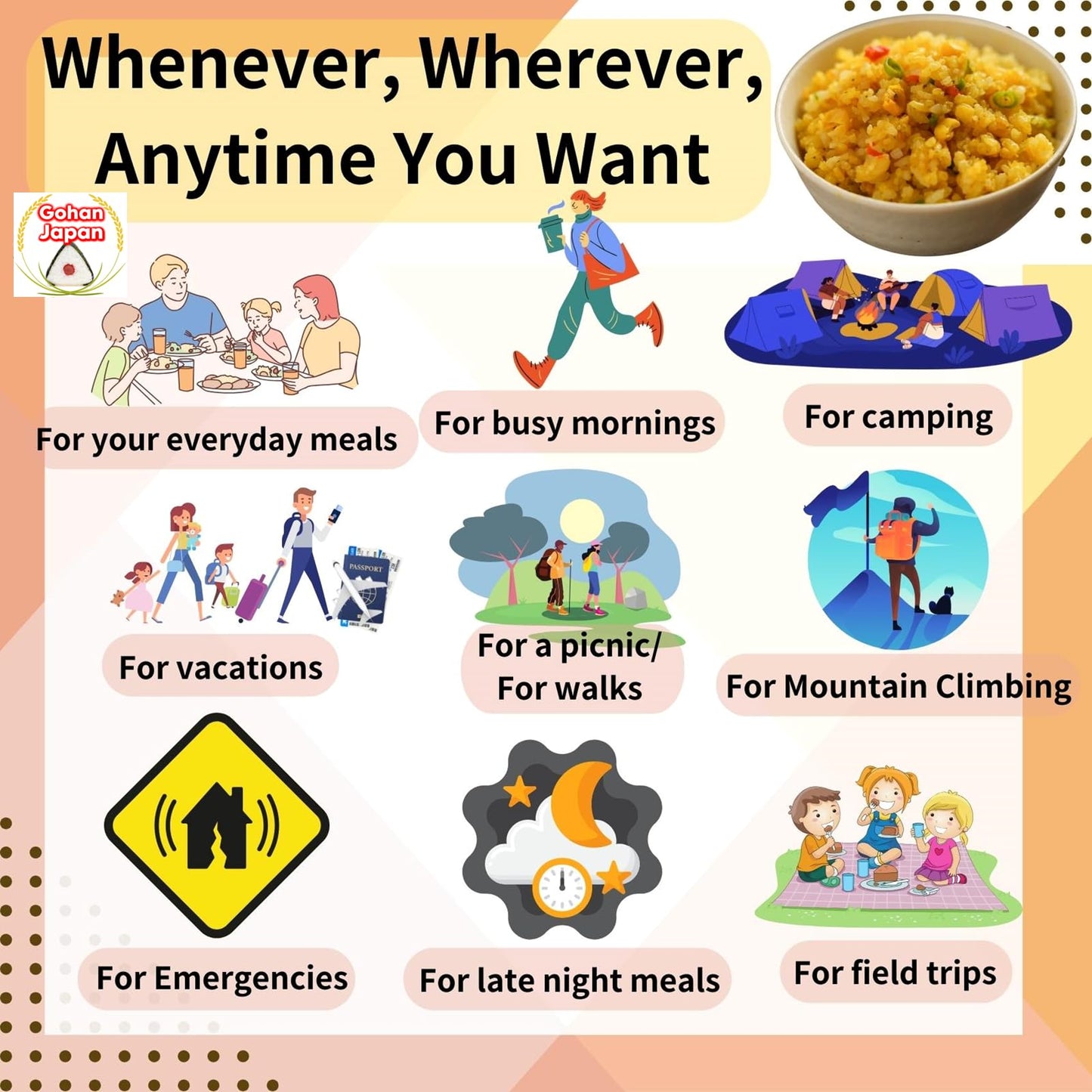 GOHAN JAPAN Japanese Dry Curry Dried Alpha Rice (100% Japan-based) for Camping Mountain Climbing Emergencies 100g/3.5oz A filling 260g/9.2oz meal per 1-pack by Onisi Foods (3-packs, 300, Gram)