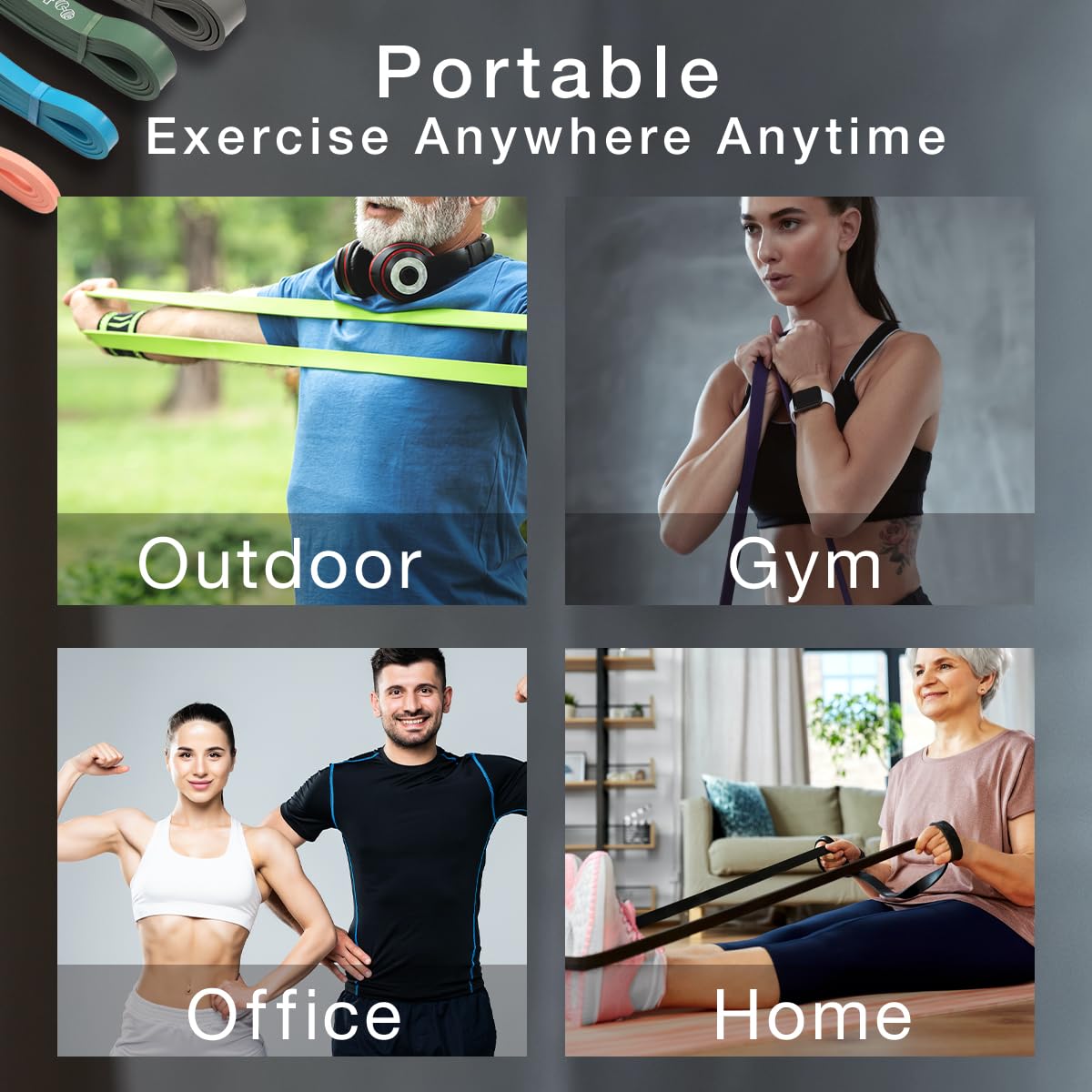 BO Project Pull Up Assistance Bands - Set of 4 Resistance Heavy Duty Workout Exercise Stretch Fitness Bands Assist Set for Body and Carry Bag Included