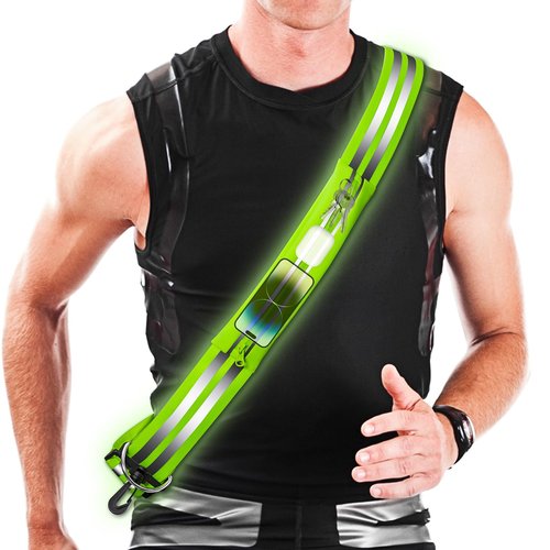 Reflective Sash with Running Belt - Night Walking Safety Gear, Reflective Running Gear for Men Women Kids, High Visibility Reflective Vest with Waterproof Running Phone Holder - Adjustable & Durable