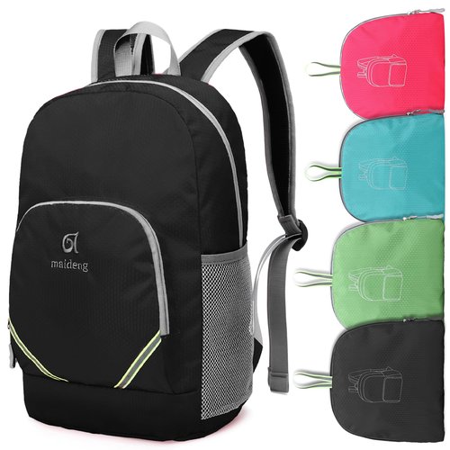 Monica Muse Hiking Backpack, 25l Lightweight Packable Travel Camping Outdoor Sports Backpack, Water Resistant Foldable Travel Daypack for Men Women, Black