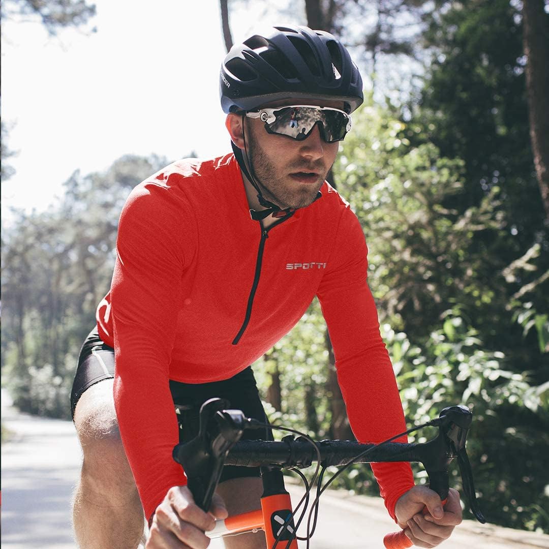 Spotti Men's Cycling Bike Jersey Long Sleeve with 3 Rear Pockets - Moisture Wicking, Breathable, Quick Dry Biking Shirt