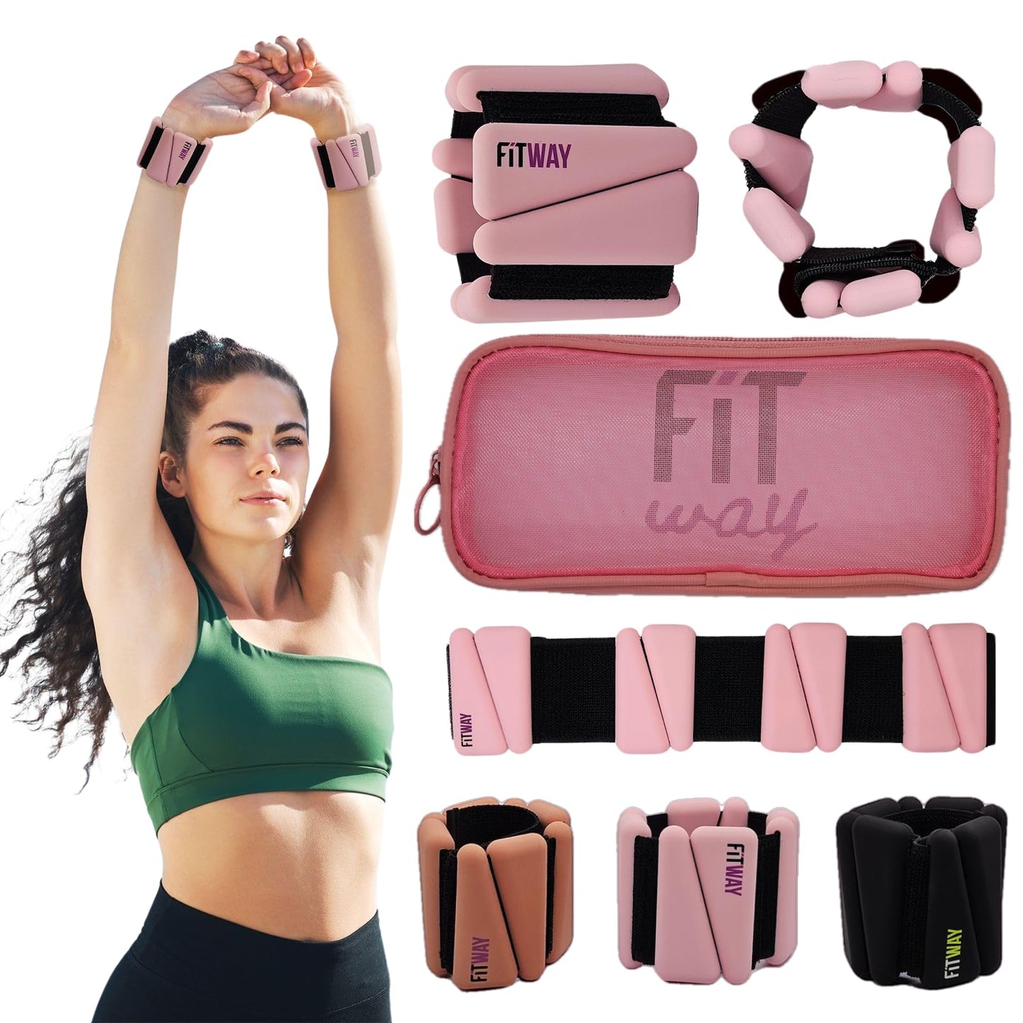 FITWAY Ankle & Wrist Weights for Women & Men – Adjustable Silicone Weighted Bracelets for Walking, Pilates, Yoga, Rehab, Home Gym, Travel – 2pc Set of Lightweight, Comfortable Resistance Weights
