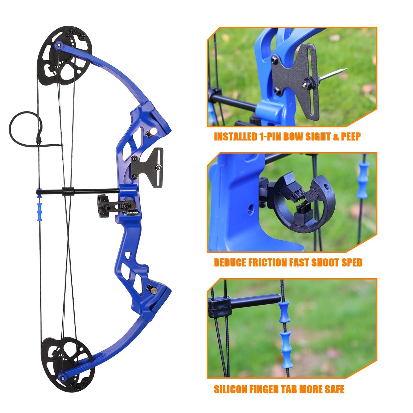 AKCHOER A208 Compound Bow and Arrow Set, 16-20 Lbs Draw Weight, Right Handed Bow for Kids Archery Beginner, Target Bow with Accessories for Teens Outdoor Sports Game Shooting Training (Blue)