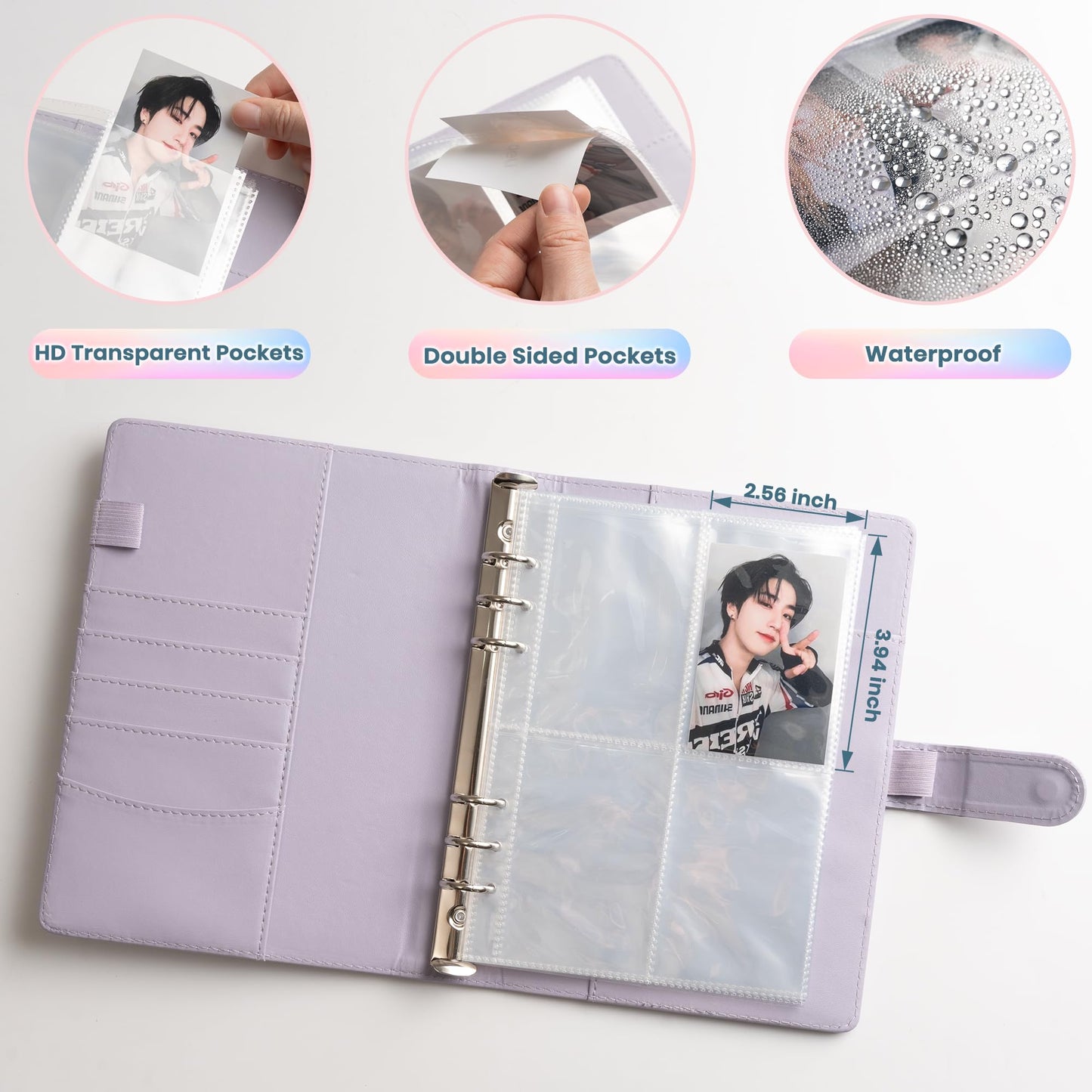 A5 Kpop Photocard Binder, 6 Ring Card Collector Album with 240 Card Slots, 30 Double-Sided Photocard Sleeves, PU Leather Binder Cover for Organizing K-pop Trading Cards