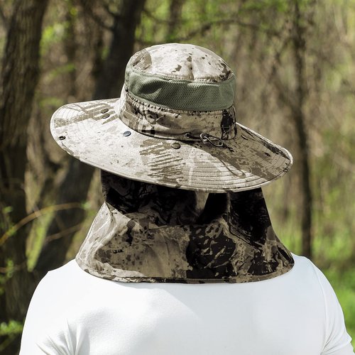 UPF 50+ Sun Fishing Hat for Men Women Wide Brim Hat with Detachable Face Cover & Neck Flap