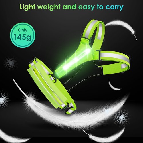 LOYAL SEA LED Reflective Light Up Safety Running Vest for Biking Walking at Night, High Visible Adjustable Running Light for Runners Rechargeable with Pouch, Reflective Running Belt Gear for Women