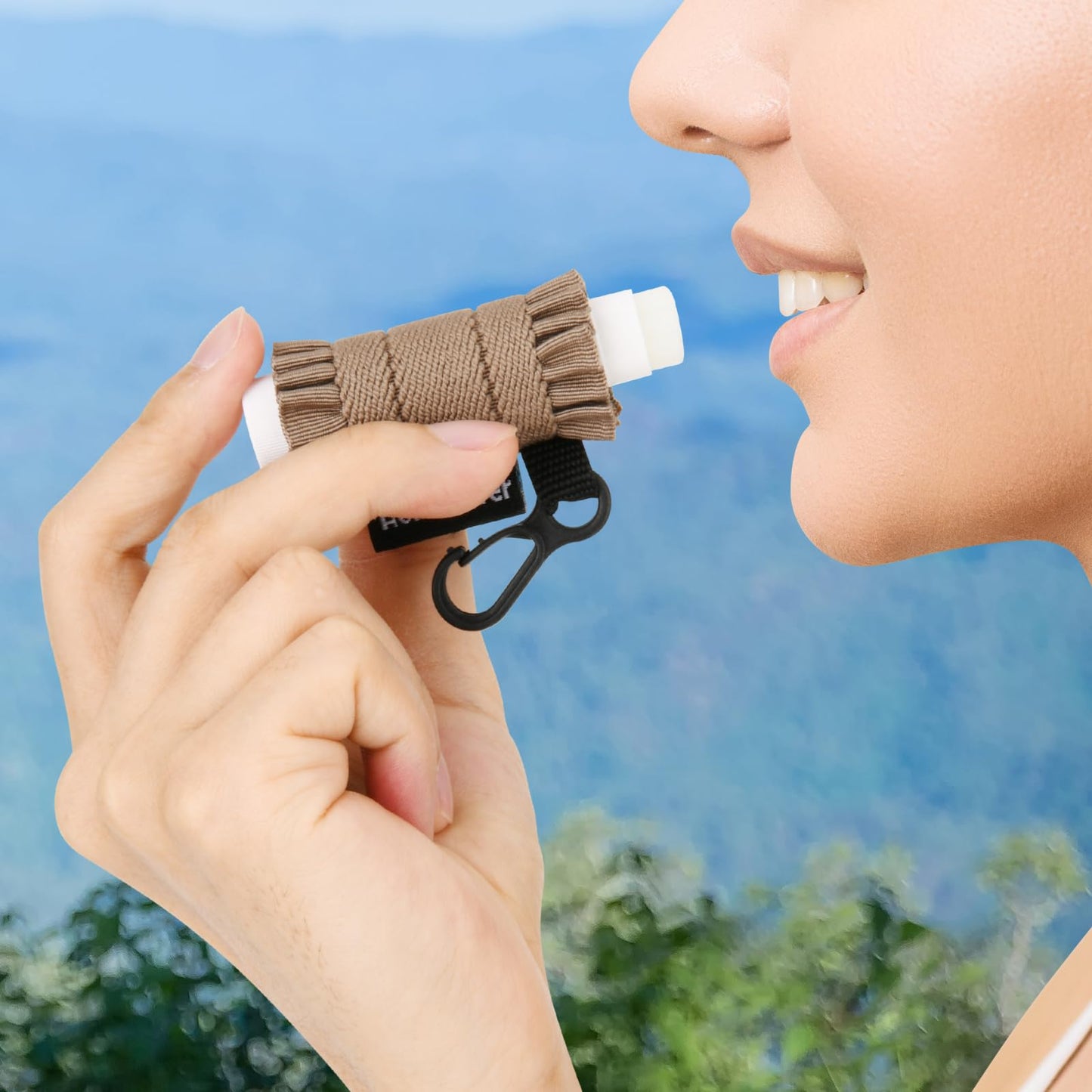 Homakover Lip Balm Holder Keychain, 5 Pack Compact Clip On Chapstick Sleeve Holder, Tight-Knit Elastic Lipstick Sleeve (Purple/Blue/Pink/Beige/Coffee)