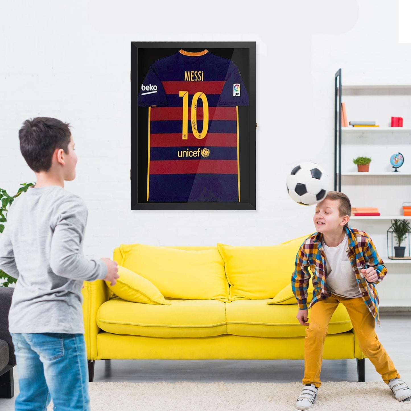 4 THOUGHT Jersey Frame Display Case Large Lockable Jersey Shadow Box Sport Shirt Display Frame with 98% UV Protection Acrylic Door and Hanger for Football Hockey Basketball Baseball Shirt, Black