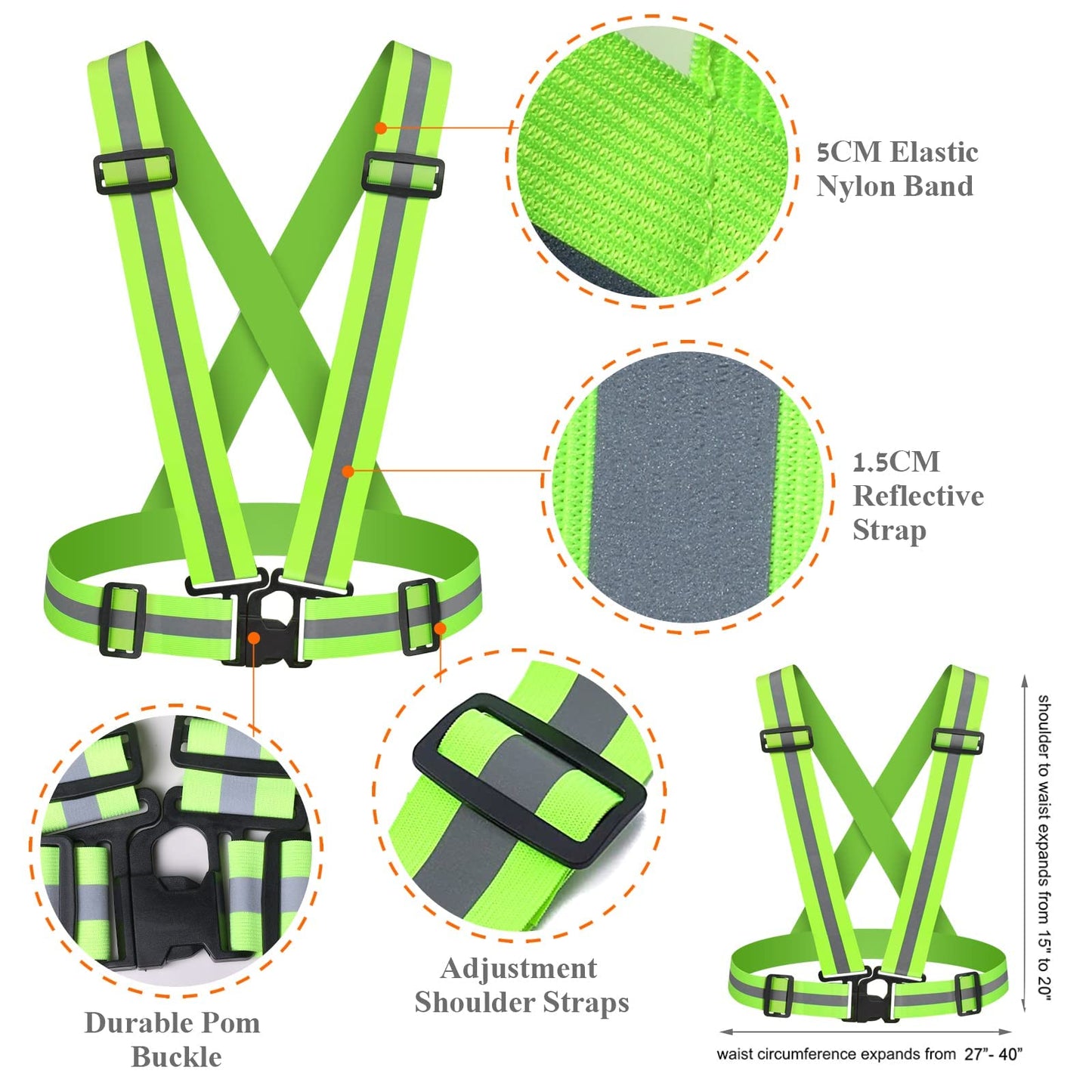 Astini Reflective Vest Running Gear 2Pack, High Visibility Adjustable Safety VES for Night Cycling,Hiking, Jogging,Dog Walking