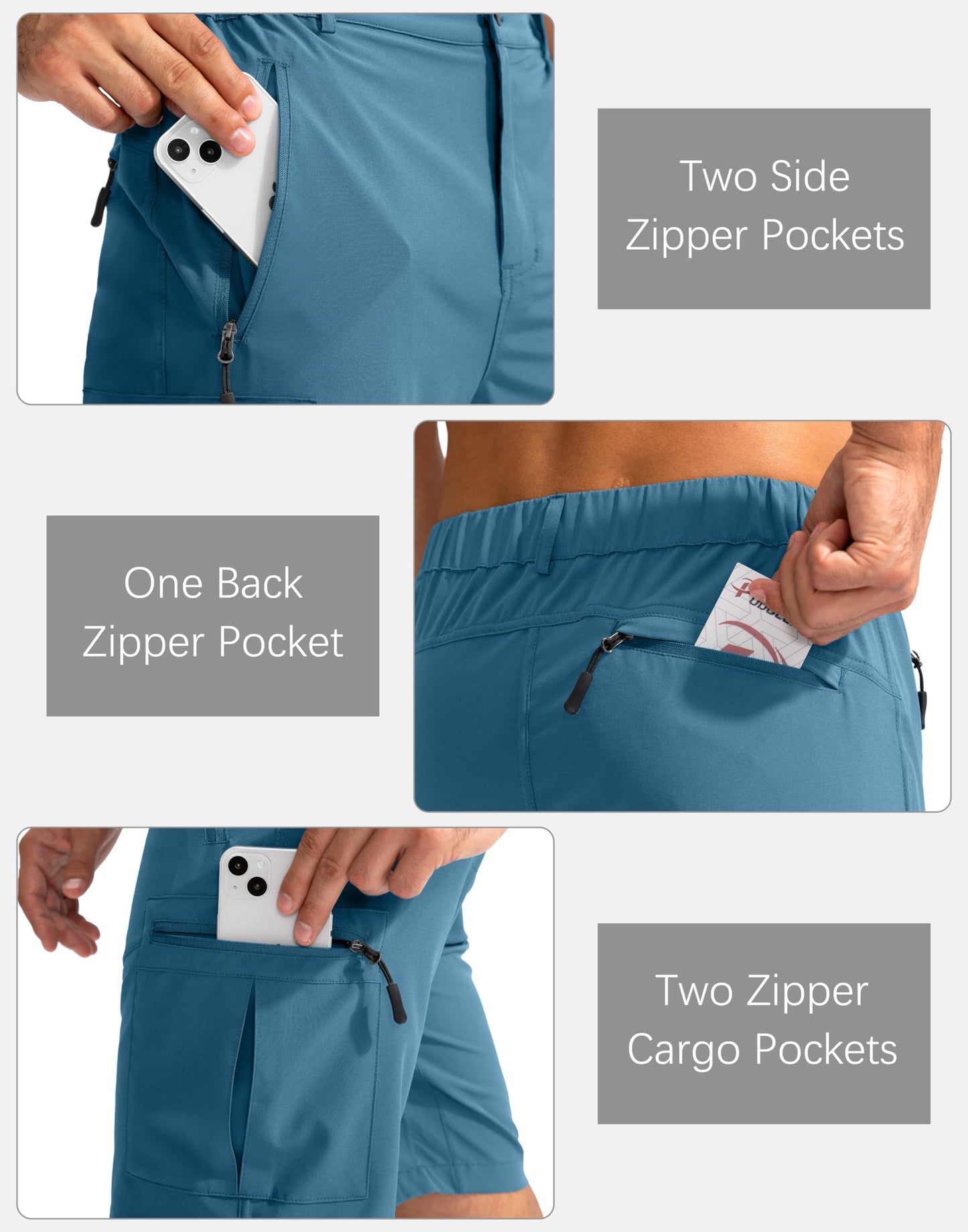 Pudolla Men's Hiking Cargo Shorts 9" Lightweight Outdoor Work Shorts for Men Travel Golf Camping Casual with 5 Zipper Pockets(Sea Blue Medium)