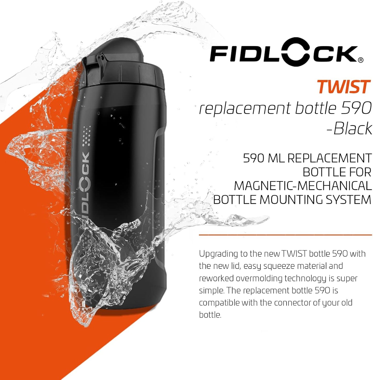 FIDLOCK Twist Replacement Bottle 450ml/15oz | Includes Twist Bottle Only (Twist Base Not Included) | Smoke