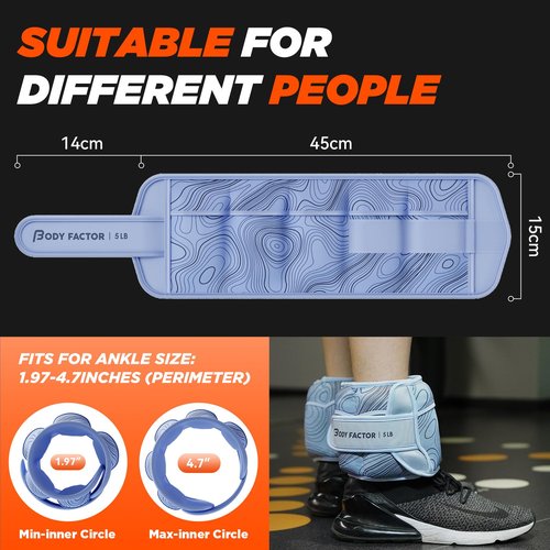 Body Factor Wrist Ankle Weights for Women，Arm & Leg weights for Walking, Set of 2(1 lb/2 lb/3lb/4lb/5lbs Each), Comfortable Wrist and Ankle Weights for Running, Yoga, Dance, Pilates