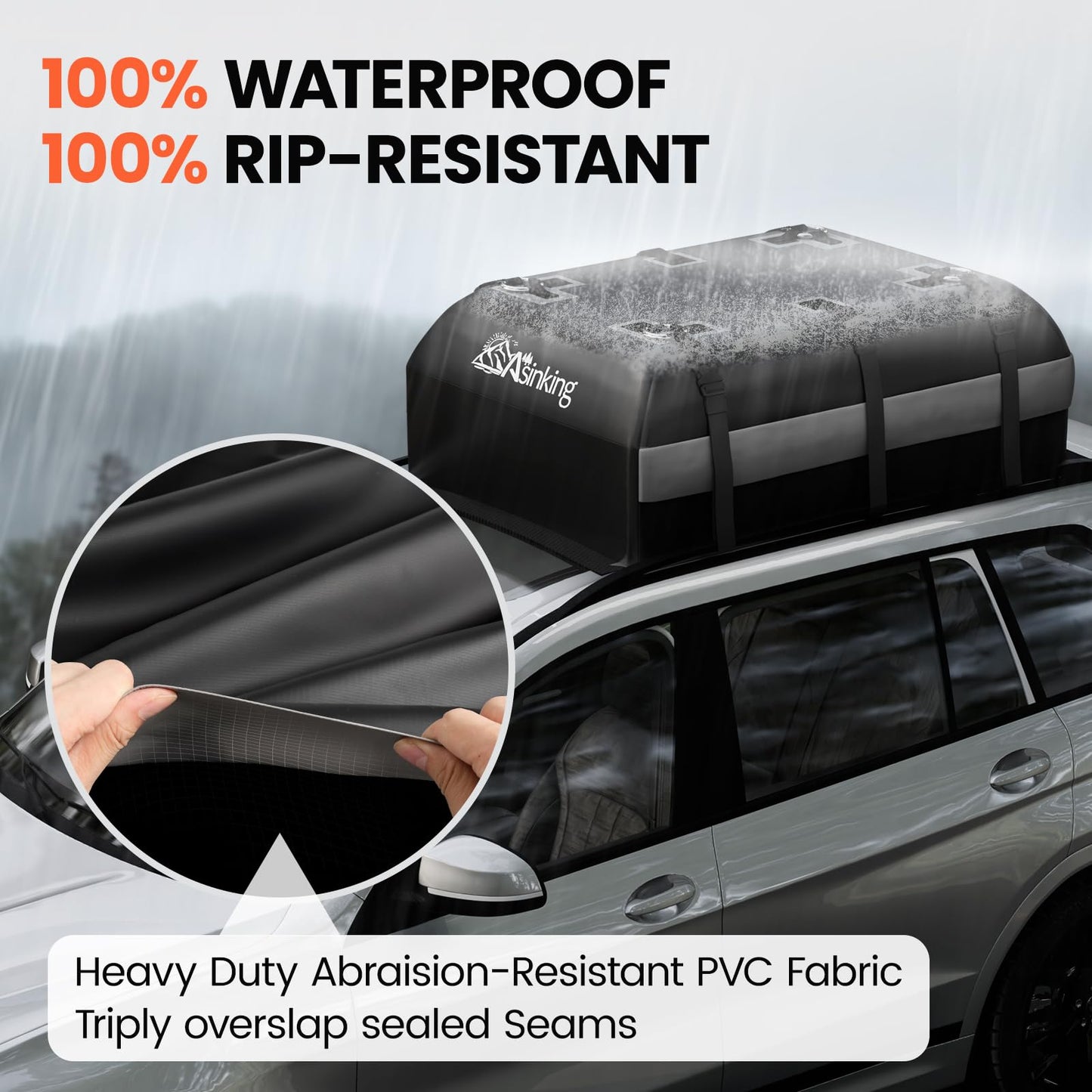 Asinking Car Rooftop Cargo Carrier Bag - 100% Waterproof Heavy Duty Car Roof Luggage Carrier 21 Cubic Feet, Fits All Vehicles with/Without Roof Rack - Easy Install & Triply Reinforced for Secure Use