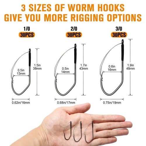 Dovesun Weedless Worm Hooks Wacky Rig Hooks 30PCS Professional V Bass Fishing Hooks for Freshwater Saltwater Weedless Hook 2/0
