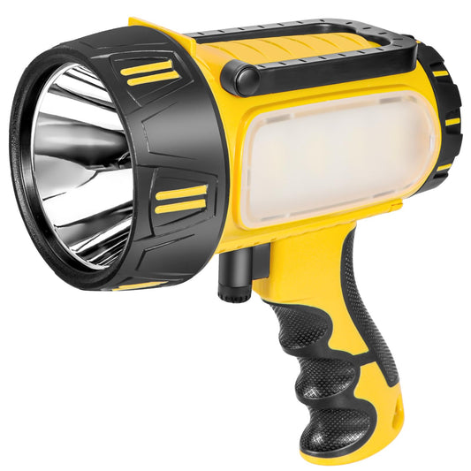 WEILAI Super Bright Rechargeable Spotlight Handheld Rechargeable LED Flashlight Tactical Searchlight with USB Output 6 Light Modes Camping Light (Yellow)