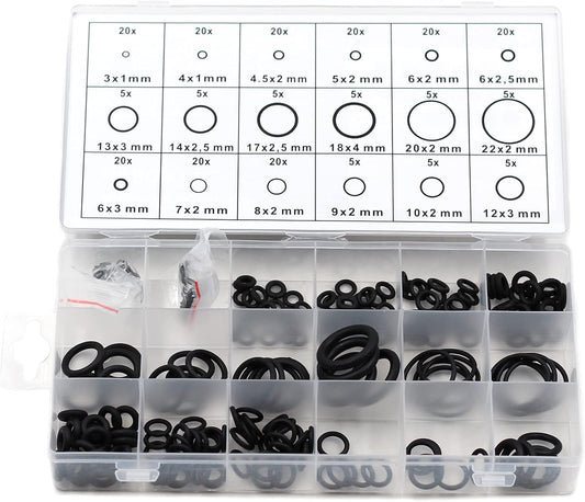 Chiloskit 225pc Rubber O-Ring Assortment Set Hydraulic Plumbing Air Gas Paintball Seal Kit